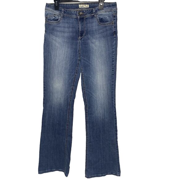 LEI Sophia Jeans Low Rise Hipster Flare Bootcut Dark Denim Y2K Womens Jr 13 Long - Picture 2 of 10